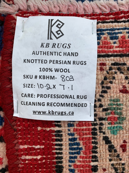 10'2" x 7'1" Hand-Knotted Persian Wool Rug – Red, Navy & Ivory Floral Medallion Design – KBHM-803