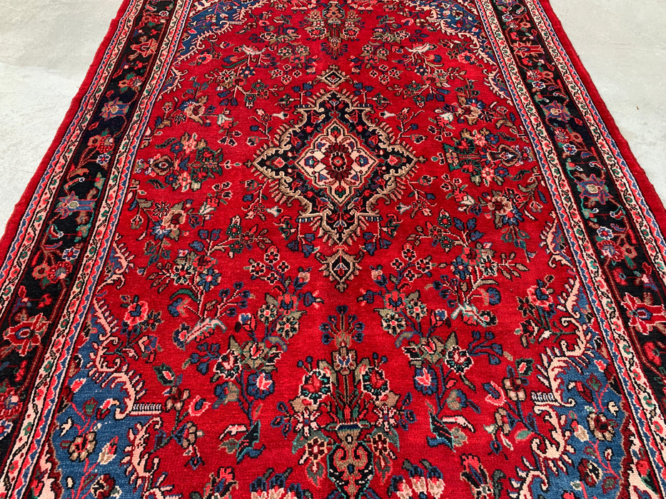 10'2" x 7'1" Hand-Knotted Persian Wool Rug – Red, Navy & Ivory Floral Medallion Design – KBHM-803