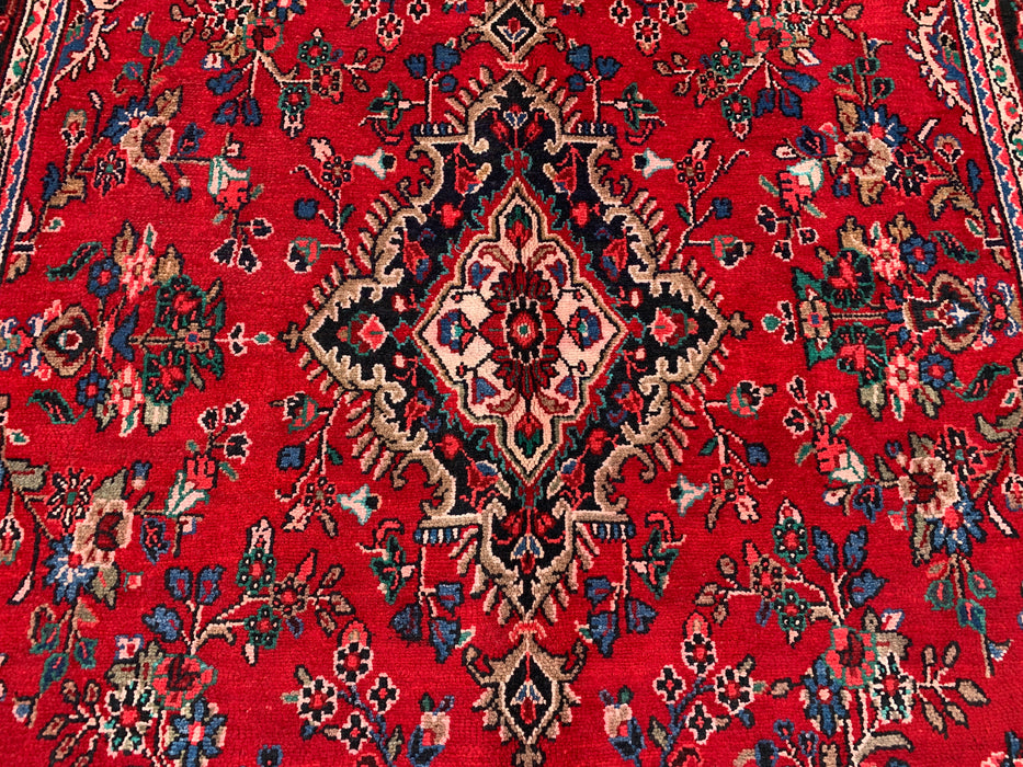 10'2" x 7'1" Hand-Knotted Persian Wool Rug – Red, Navy & Ivory Floral Medallion Design – KBHM-803