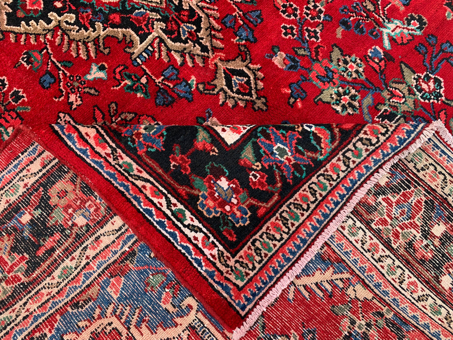 10'2" x 7'1" Hand-Knotted Persian Wool Rug – Red, Navy & Ivory Floral Medallion Design – KBHM-803