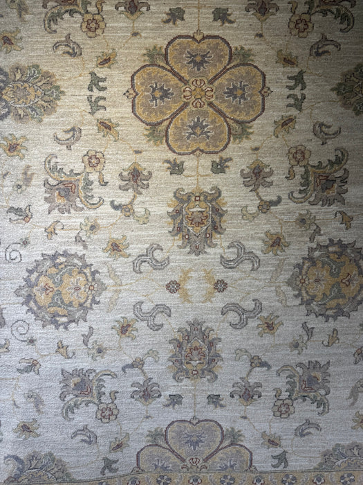 Hand-Knotted Chobi Wool Rug – Beige & Grey Border – 8' x 10'