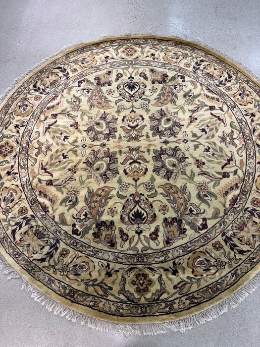 8' x 8' Round Hand-Knotted Wool Area Rug - Ivory/Beige/Multi