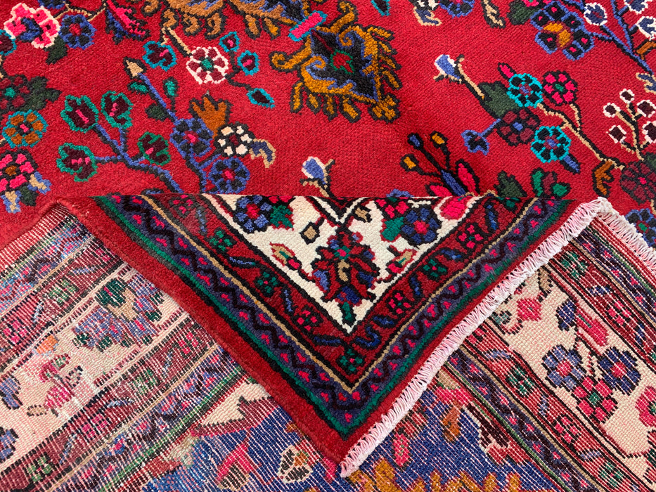Handmade Persian Wool Area Rug 7x10 - Red, Ivory & Blue Floral Medallion Persian Style Rug - Exact Size 9'11" x 6'11" - KBHM-805