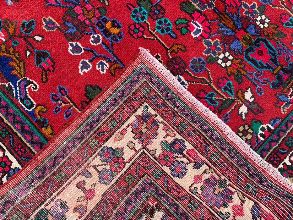 Handmade Persian Wool Area Rug 7x10 - Red, Ivory & Blue Floral Medallion Persian Style Rug - Exact Size 9'11" x 6'11" - KBHM-805