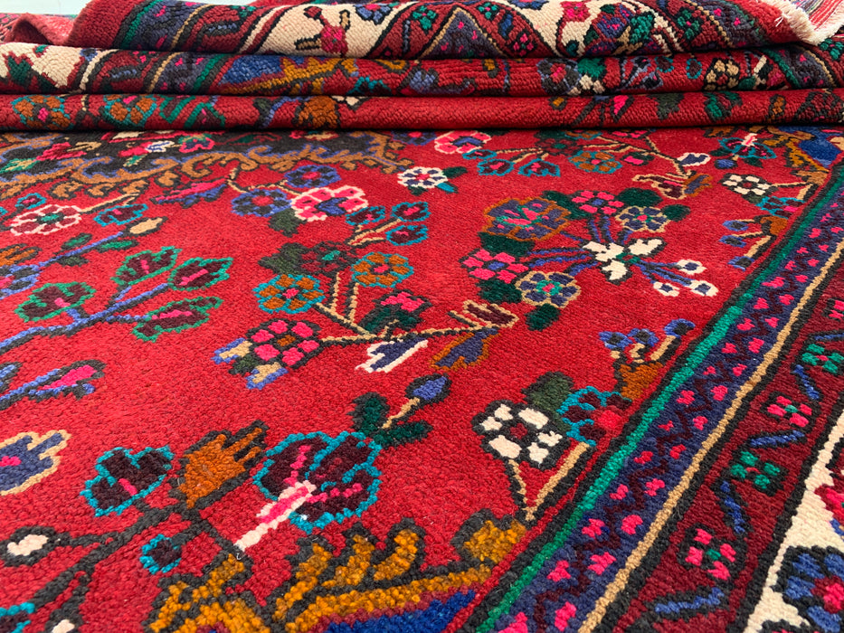 Handmade Persian Wool Area Rug 7x10 - Red, Ivory & Blue Floral Medallion Persian Style Rug - Exact Size 9'11" x 6'11" - KBHM-805