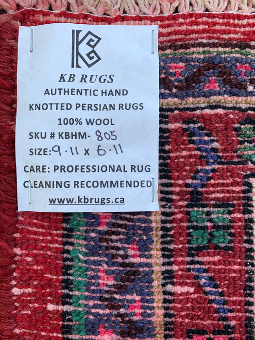 Handmade Persian Wool Area Rug 7x10 - Red, Ivory & Blue Floral Medallion Persian Style Rug - Exact Size 9'11" x 6'11" - KBHM-805