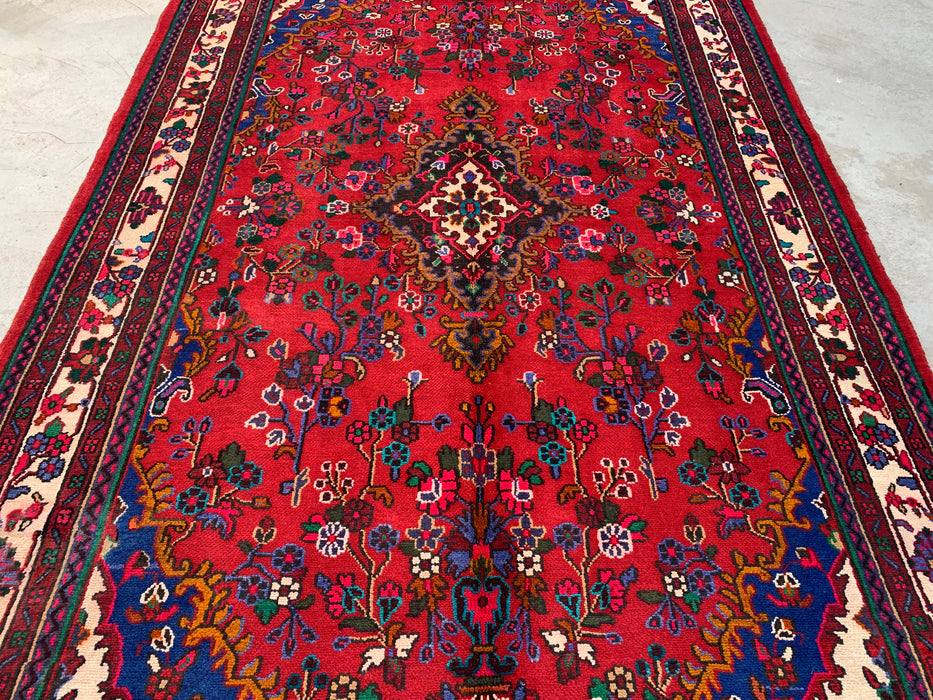 Handmade Persian Wool Area Rug 7x10 - Red, Ivory & Blue Floral Medallion Persian Style Rug - Exact Size 9'11" x 6'11" - KBHM-805