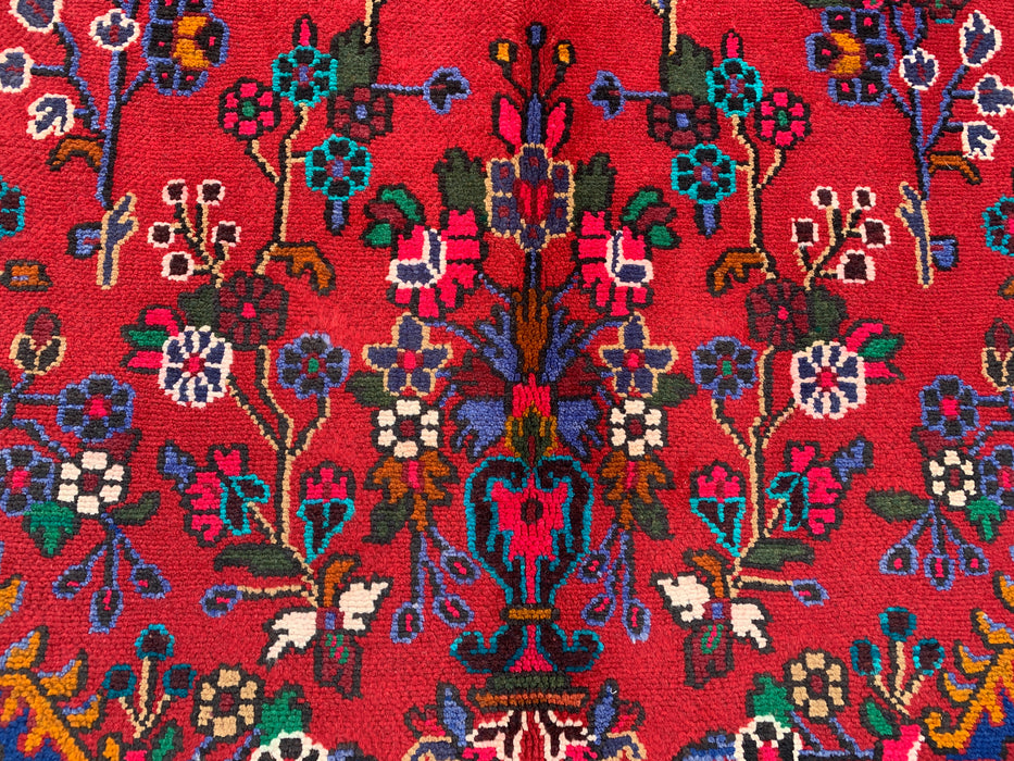 Handmade Persian Wool Area Rug 7x10 - Red, Ivory & Blue Floral Medallion Persian Style Rug - Exact Size 9'11" x 6'11" - KBHM-805