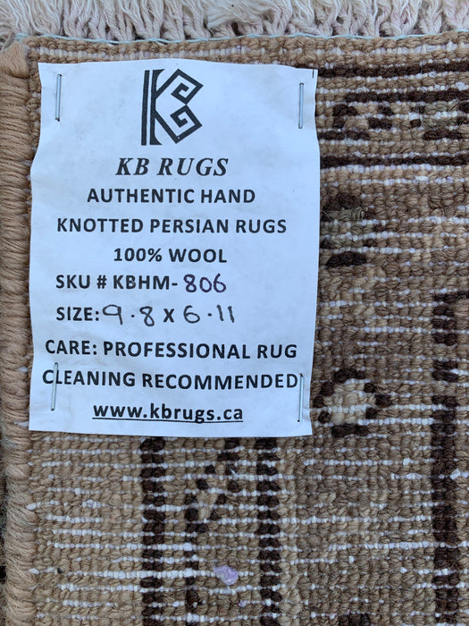 Handmade Persian Wool Area Rug 7x10 - Beige, Taupe & Ivory Vintage Medallion Persian Style Rug - Exact Size 9'8" x 6'11" - KBHM-806