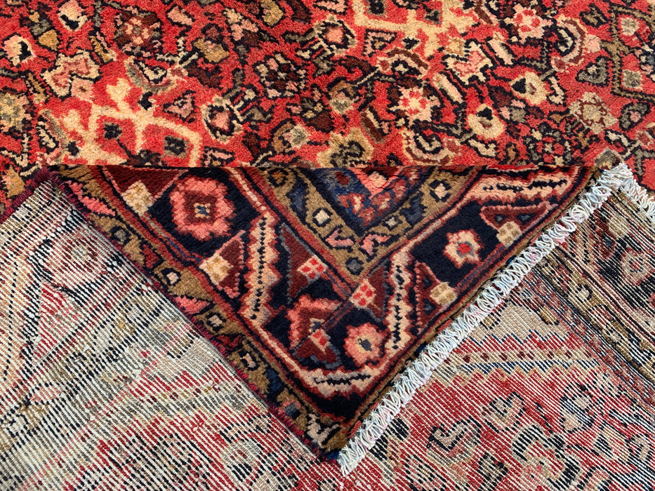 8'9" x 5'1" Hand-Knotted Persian Wool Rug – Red, Ivory & Navy Geometric Medallion Design – KBHM-807