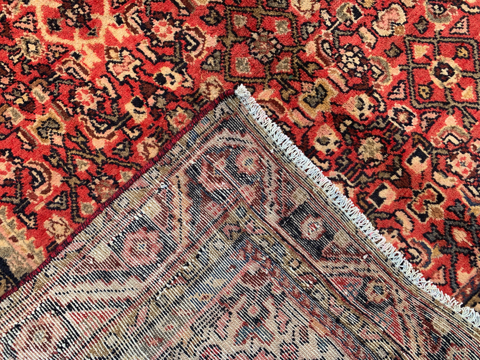 8'9" x 5'1" Hand-Knotted Persian Wool Rug – Red, Ivory & Navy Geometric Medallion Design – KBHM-807