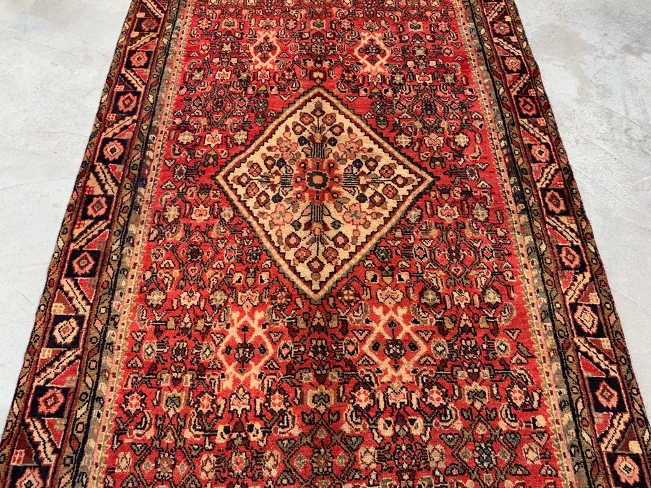 8'9" x 5'1" Hand-Knotted Persian Wool Rug – Red, Ivory & Navy Geometric Medallion Design – KBHM-807