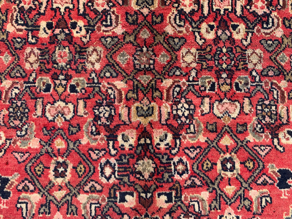 8'9" x 5'1" Hand-Knotted Persian Wool Rug – Red, Ivory & Navy Geometric Medallion Design – KBHM-807