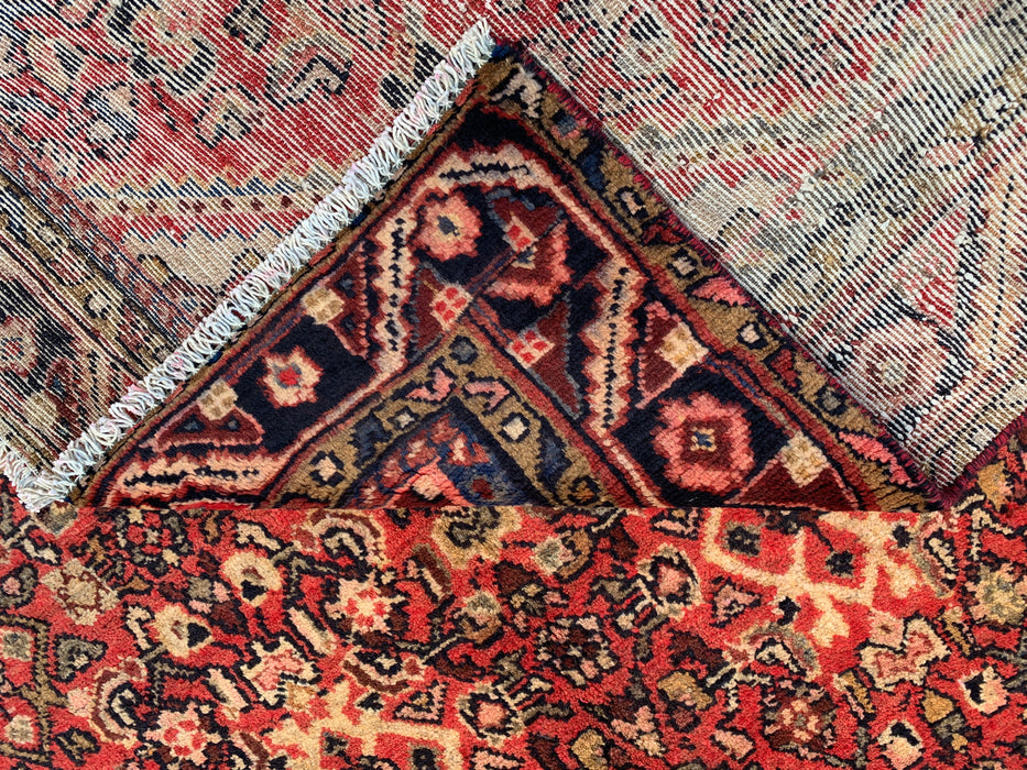 8'9" x 5'1" Hand-Knotted Persian Wool Rug – Red, Ivory & Navy Geometric Medallion Design – KBHM-807