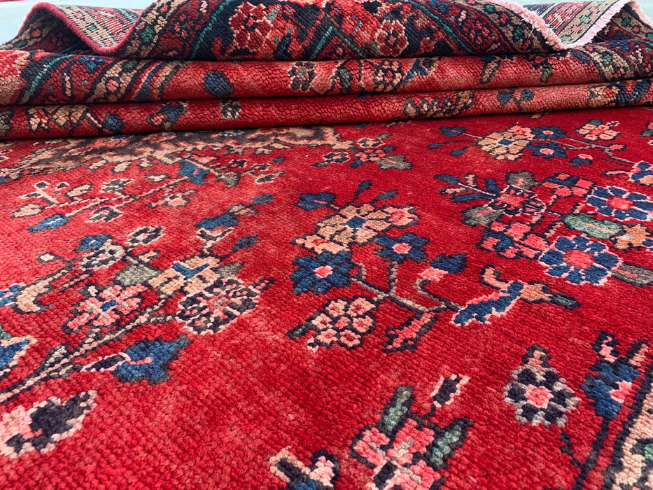 9'6" x 7'2" Hand-Knotted Persian Wool Rug – Red, Navy & Ivory Floral Medallion Design – KBHM-808