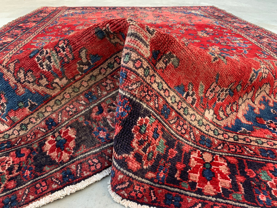 9'6" x 7'2" Hand-Knotted Persian Wool Rug – Red, Navy & Ivory Floral Medallion Design – KBHM-808