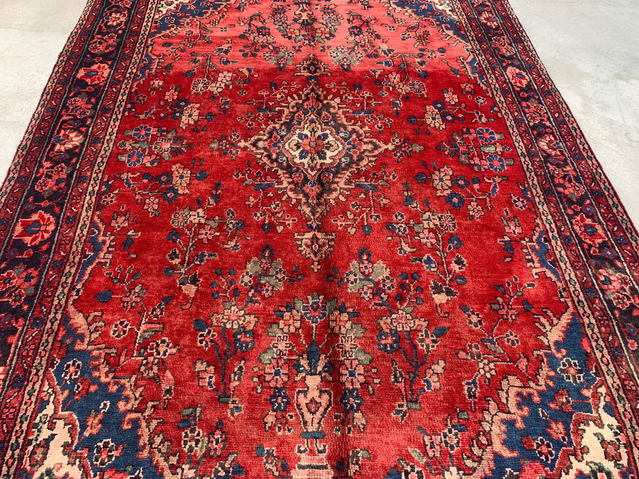 9'6" x 7'2" Hand-Knotted Persian Wool Rug – Red, Navy & Ivory Floral Medallion Design – KBHM-808