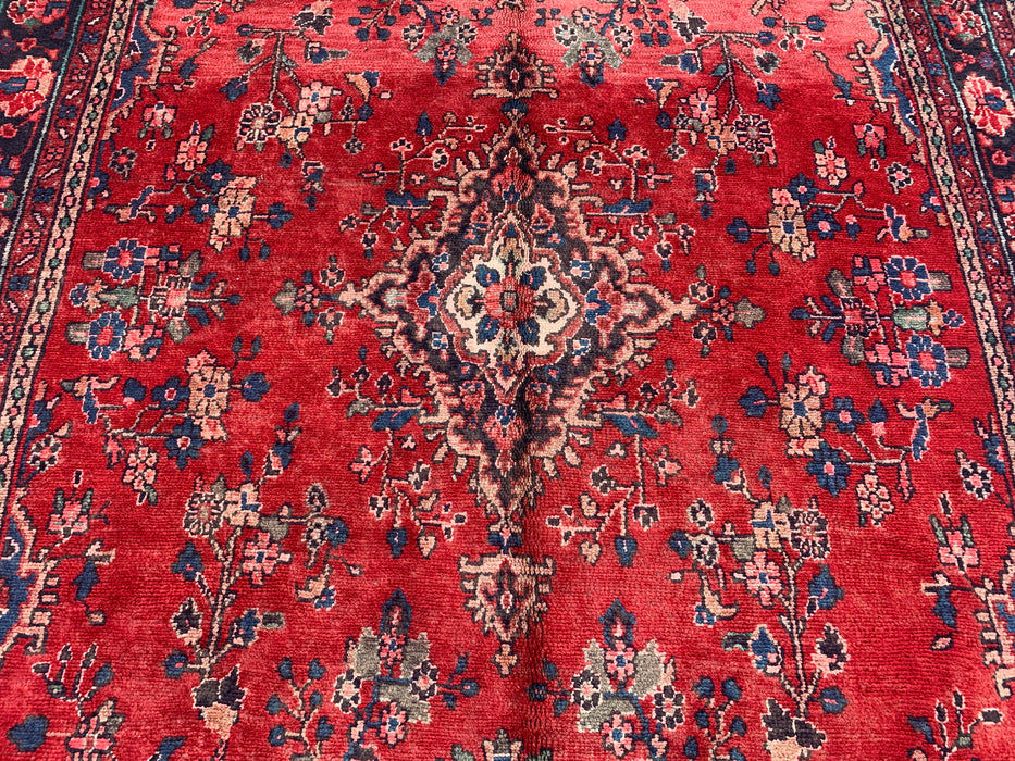 9'6" x 7'2" Hand-Knotted Persian Wool Rug – Red, Navy & Ivory Floral Medallion Design – KBHM-808