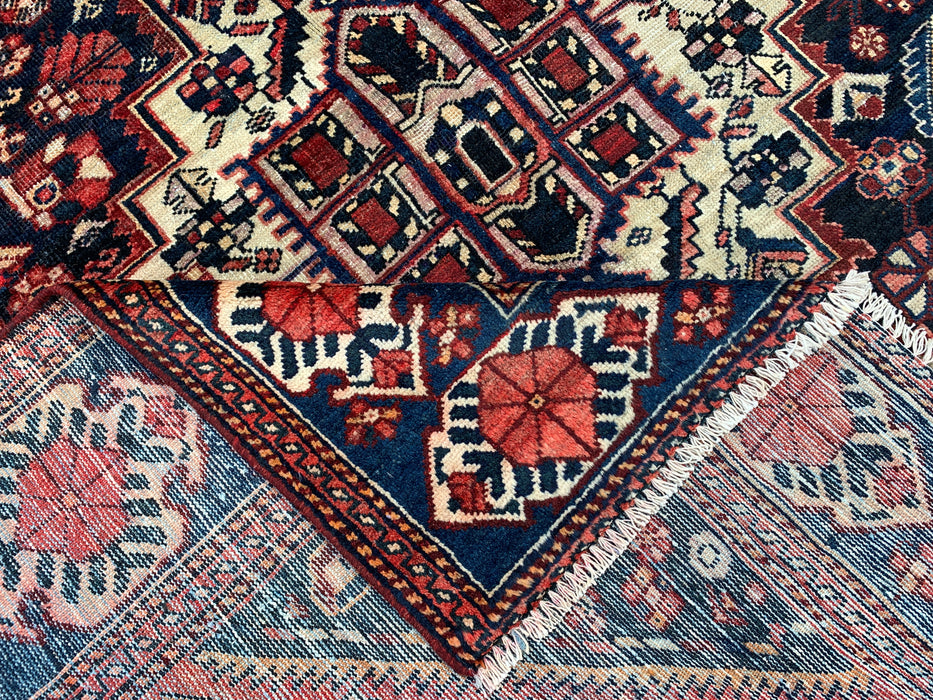 Handmade Persian Wool Area Rug 7x10 - Navy, Ivory & Red Tribal Medallion Persian Style Rug - Exact Size 9'6" x 6'3" - KBHM-809