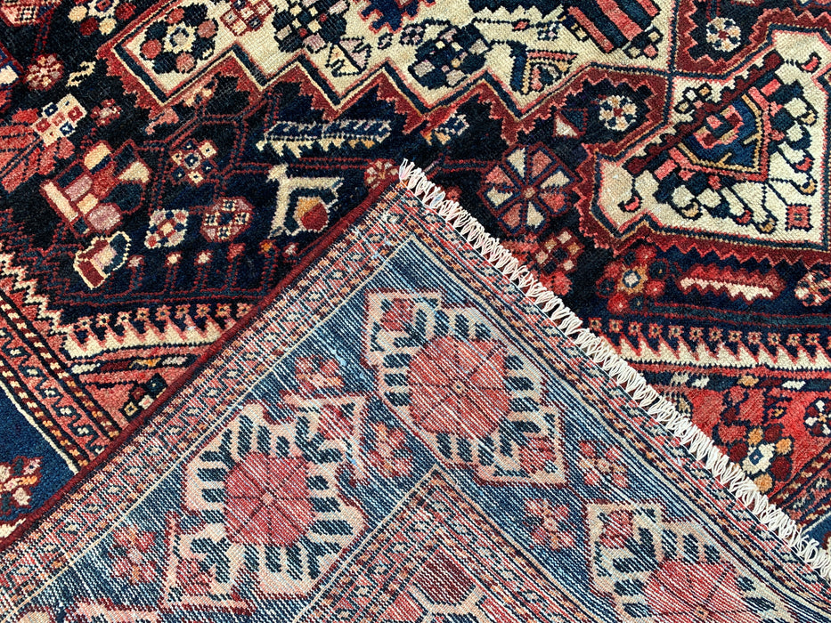 Handmade Persian Wool Area Rug 7x10 - Navy, Ivory & Red Tribal Medallion Persian Style Rug - Exact Size 9'6" x 6'3" - KBHM-809