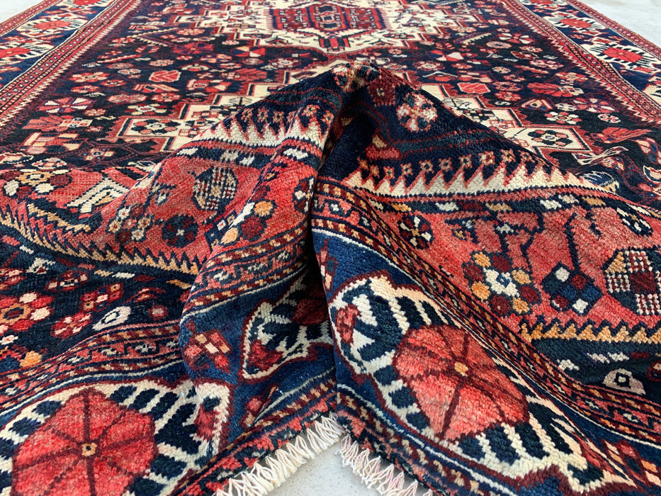 Handmade Persian Wool Area Rug 7x10 - Navy, Ivory & Red Tribal Medallion Persian Style Rug - Exact Size 9'6" x 6'3" - KBHM-809