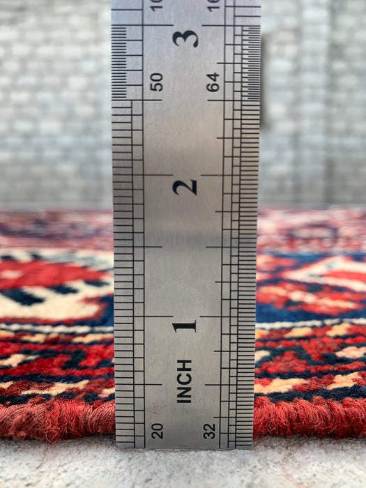 Handmade Persian Wool Area Rug 7x10 - Navy, Ivory & Red Tribal Medallion Persian Style Rug - Exact Size 9'6" x 6'3" - KBHM-809