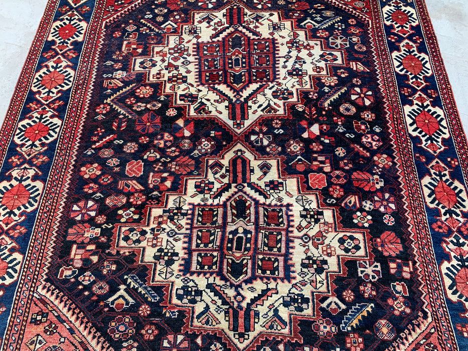 Handmade Persian Wool Area Rug 7x10 - Navy, Ivory & Red Tribal Medallion Persian Style Rug - Exact Size 9'6" x 6'3" - KBHM-809