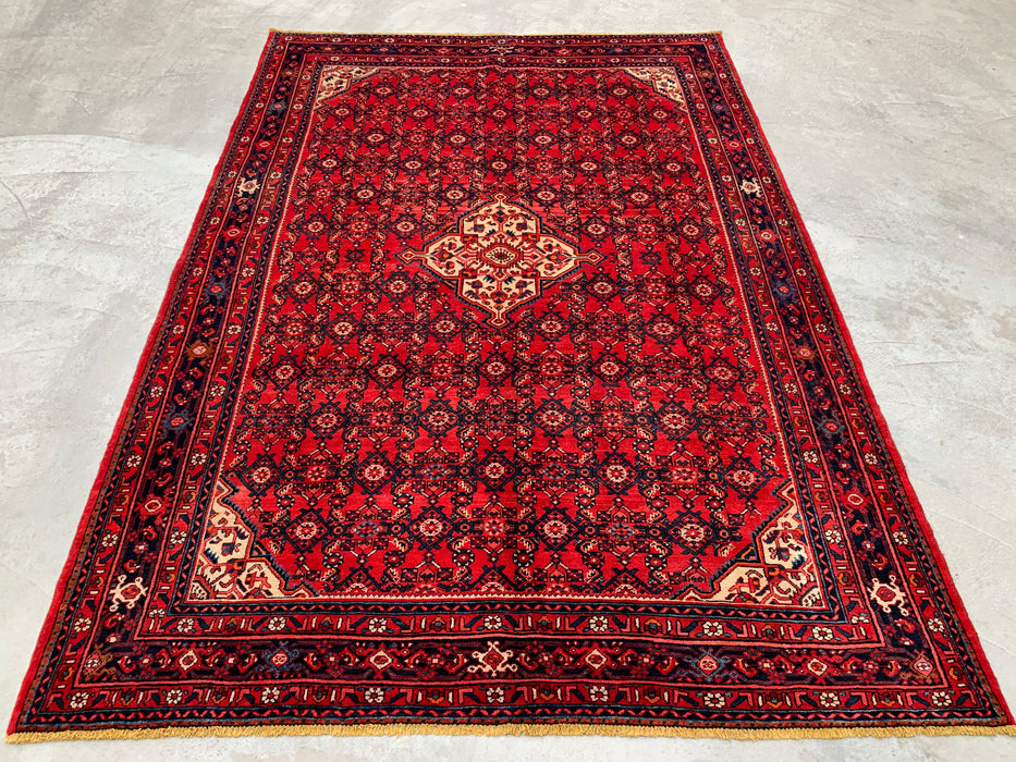 10'10" x 7'8" Hand-Knotted Persian Wool Rug – Red, Ivory & Navy Geometric Medallion Design – KBHM-810