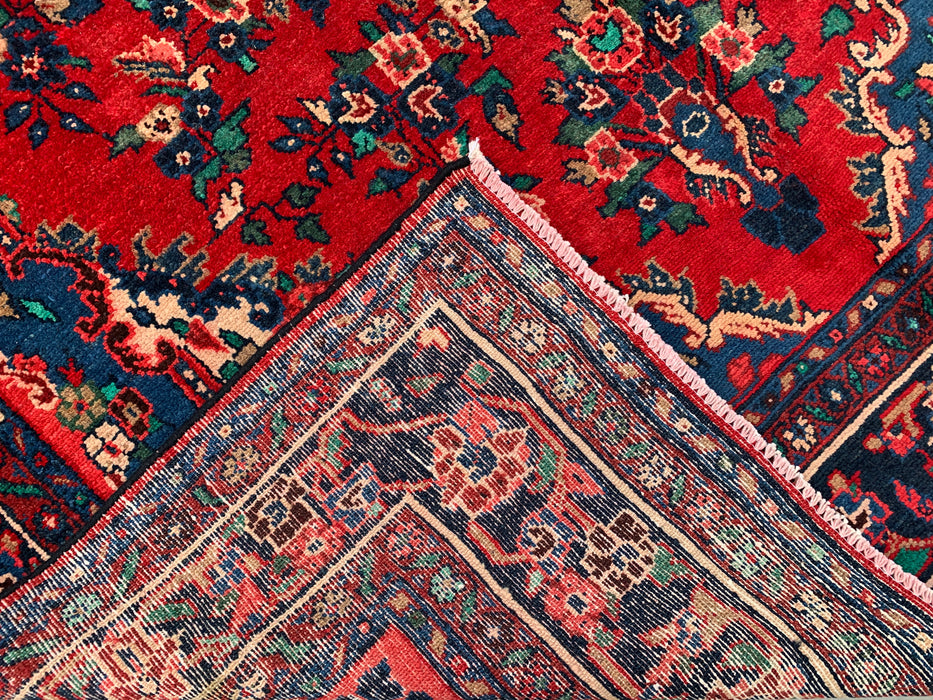 9'6" x 7'1" Hand-Knotted Persian Wool Rug – Red, Navy & Ivory Floral Medallion Design – KBHM-811