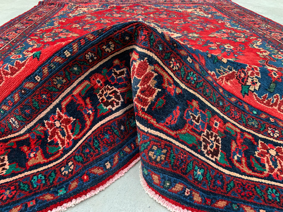 9'6" x 7'1" Hand-Knotted Persian Wool Rug – Red, Navy & Ivory Floral Medallion Design – KBHM-811
