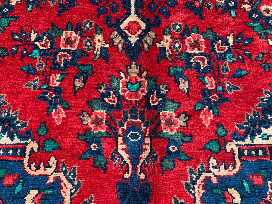 9'6" x 7'1" Hand-Knotted Persian Wool Rug – Red, Navy & Ivory Floral Medallion Design – KBHM-811
