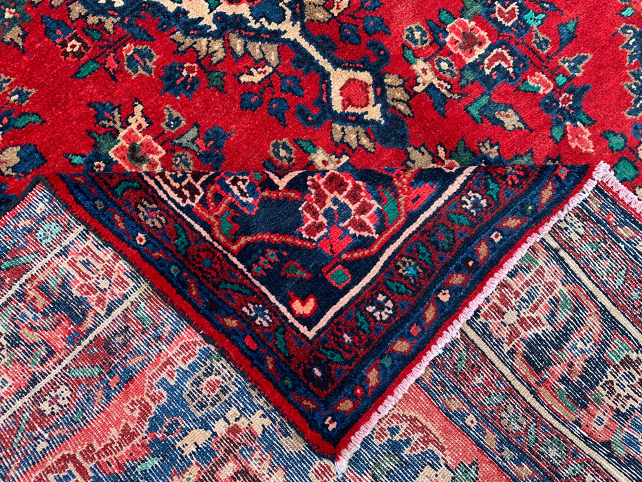 9'6" x 7'1" Hand-Knotted Persian Wool Rug – Red, Navy & Ivory Floral Medallion Design – KBHM-811