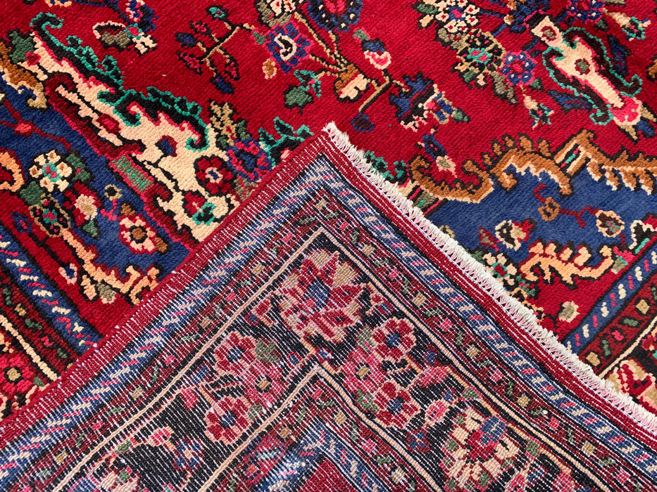 Handmade Persian Wool Area Rug 7x10 - Red, Blue & Ivory Floral Medallion Persian Style Rug - Exact Size 9'10" x 6'8" - KBHM-812