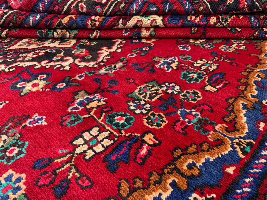 Handmade Persian Wool Area Rug 7x10 - Red, Blue & Ivory Floral Medallion Persian Style Rug - Exact Size 9'10" x 6'8" - KBHM-812