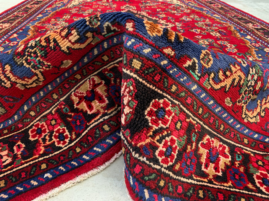 Handmade Persian Wool Area Rug 7x10 - Red, Blue & Ivory Floral Medallion Persian Style Rug - Exact Size 9'10" x 6'8" - KBHM-812