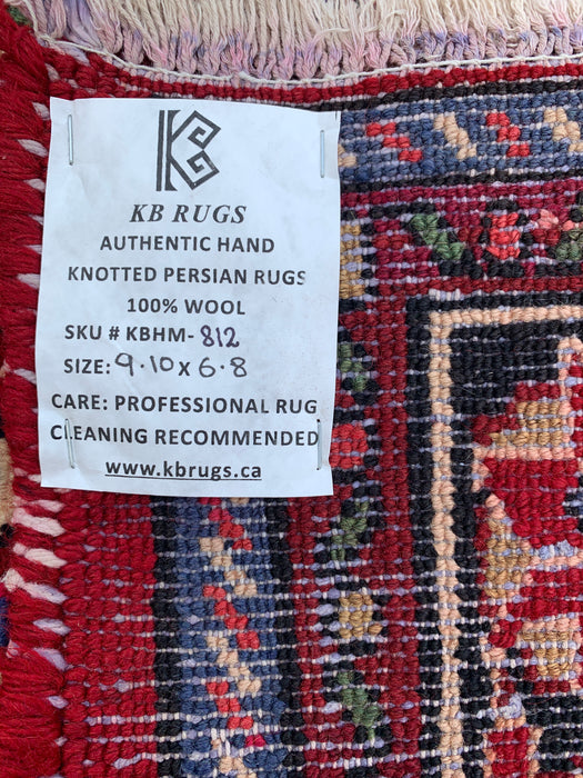 Handmade Persian Wool Area Rug 7x10 - Red, Blue & Ivory Floral Medallion Persian Style Rug - Exact Size 9'10" x 6'8" - KBHM-812