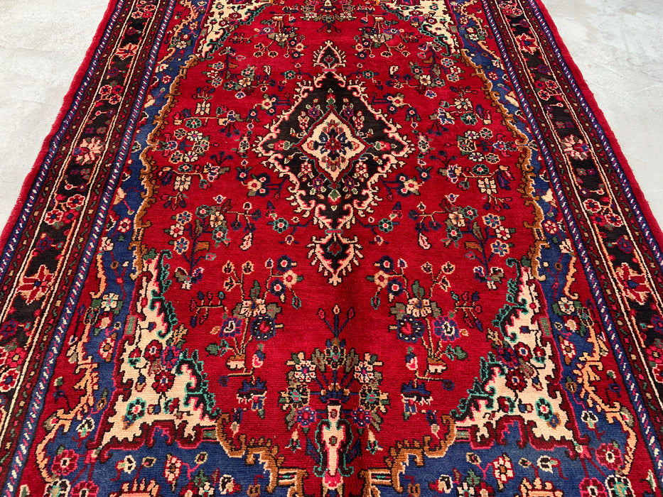 Handmade Persian Wool Area Rug 7x10 - Red, Blue & Ivory Floral Medallion Persian Style Rug - Exact Size 9'10" x 6'8" - KBHM-812