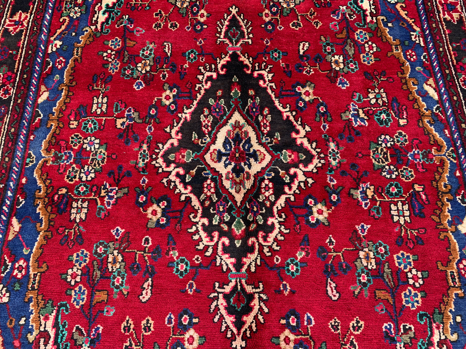 Handmade Persian Wool Area Rug 7x10 - Red, Blue & Ivory Floral Medallion Persian Style Rug - Exact Size 9'10" x 6'8" - KBHM-812