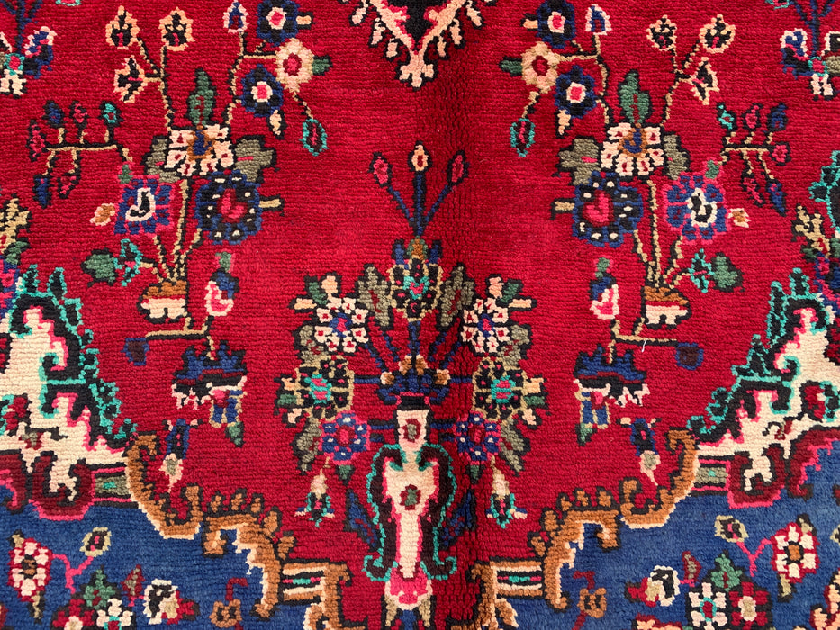 Handmade Persian Wool Area Rug 7x10 - Red, Blue & Ivory Floral Medallion Persian Style Rug - Exact Size 9'10" x 6'8" - KBHM-812