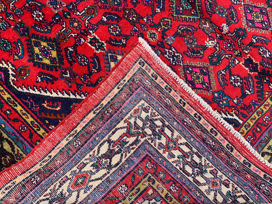 10'6" x 7'2" Hand-Knotted Persian Wool Rug – Red, Ivory & Navy Tribal Medallion Design – KBHM-813
