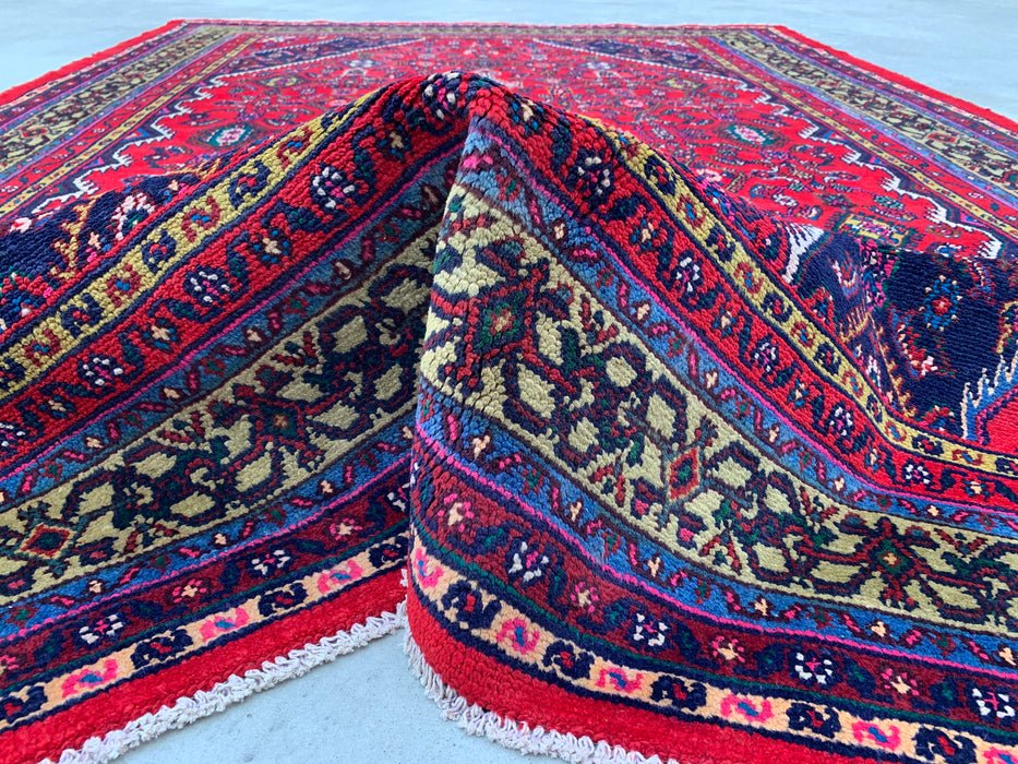 10'6" x 7'2" Hand-Knotted Persian Wool Rug – Red, Ivory & Navy Tribal Medallion Design – KBHM-813