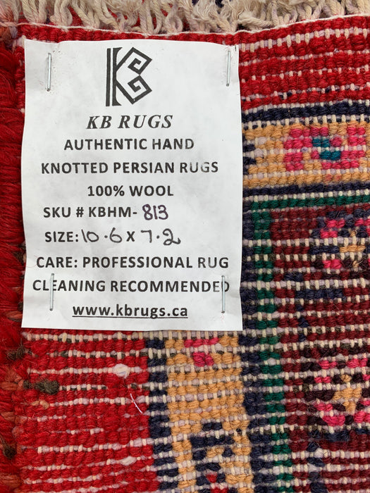 10'6" x 7'2" Hand-Knotted Persian Wool Rug – Red, Ivory & Navy Tribal Medallion Design – KBHM-813