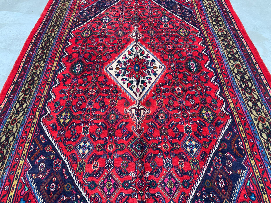 10'6" x 7'2" Hand-Knotted Persian Wool Rug – Red, Ivory & Navy Tribal Medallion Design – KBHM-813