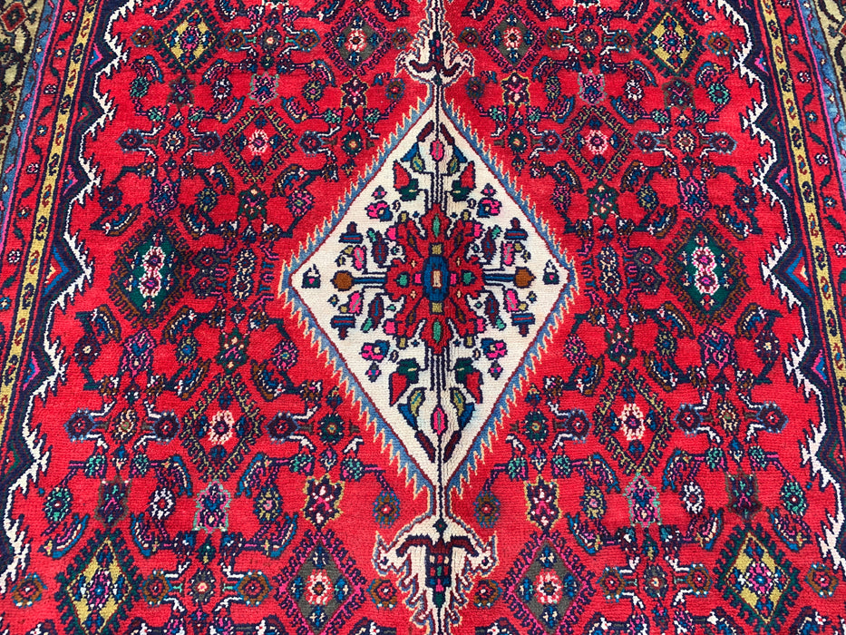 10'6" x 7'2" Hand-Knotted Persian Wool Rug – Red, Ivory & Navy Tribal Medallion Design – KBHM-813