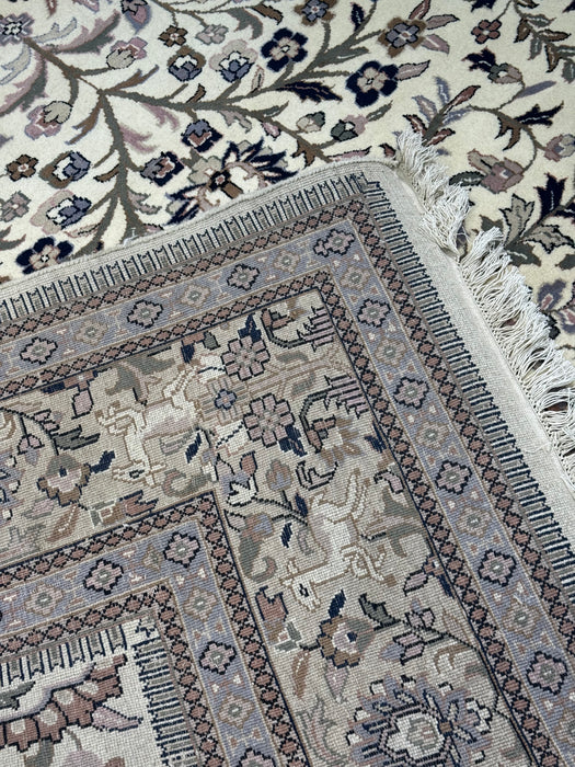 Hand-Knotted Palace-Style Wool Rug – Ivory Floral with Animal Motifs – 10' x 13'8"