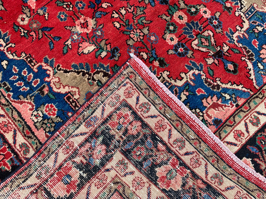 Handmade Persian Wool Area Rug 7x10 - Red, Blue & Ivory Floral Medallion Persian Style Rug - Exact Size 9'8" x 6'10" - KBHM-814