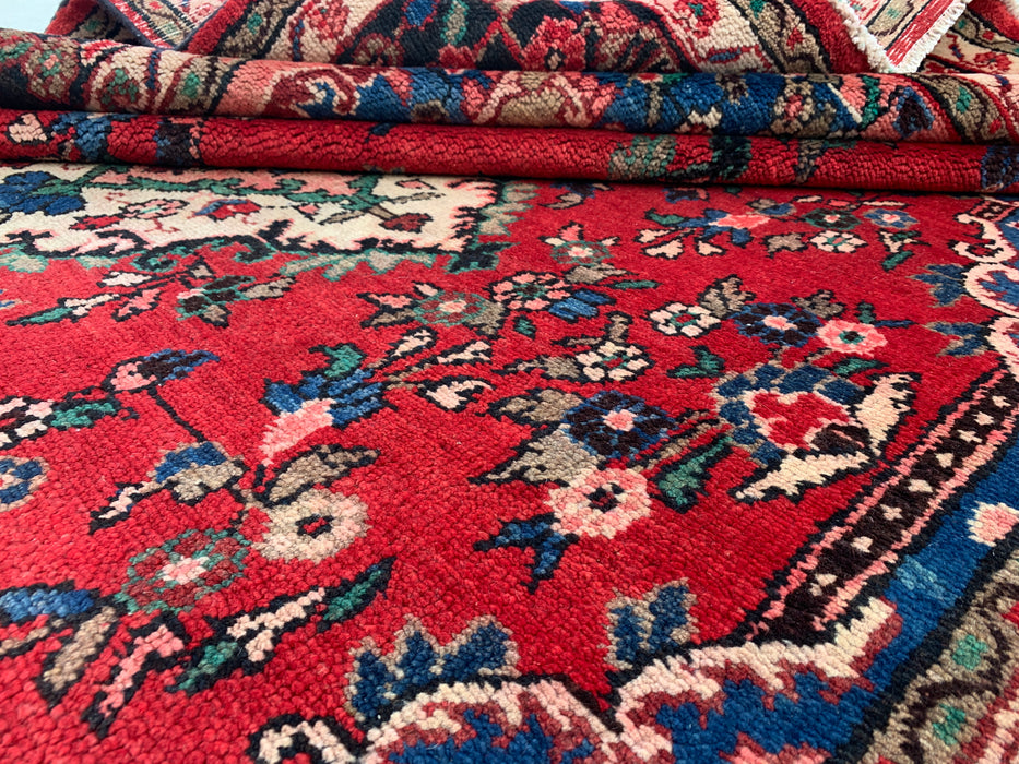 Handmade Persian Wool Area Rug 7x10 - Red, Blue & Ivory Floral Medallion Persian Style Rug - Exact Size 9'8" x 6'10" - KBHM-814