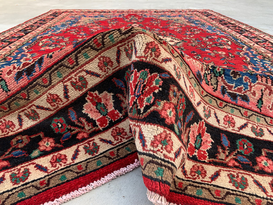 Handmade Persian Wool Area Rug 7x10 - Red, Blue & Ivory Floral Medallion Persian Style Rug - Exact Size 9'8" x 6'10" - KBHM-814