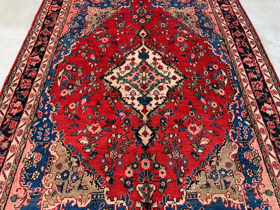 Handmade Persian Wool Area Rug 7x10 - Red, Blue & Ivory Floral Medallion Persian Style Rug - Exact Size 9'8" x 6'10" - KBHM-814