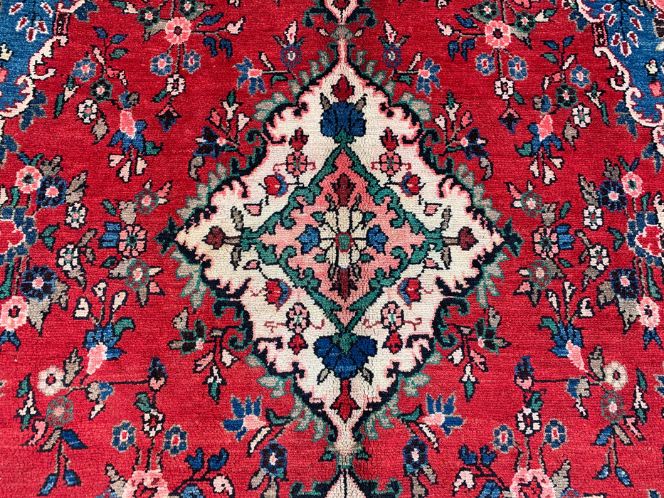 Handmade Persian Wool Area Rug 7x10 - Red, Blue & Ivory Floral Medallion Persian Style Rug - Exact Size 9'8" x 6'10" - KBHM-814